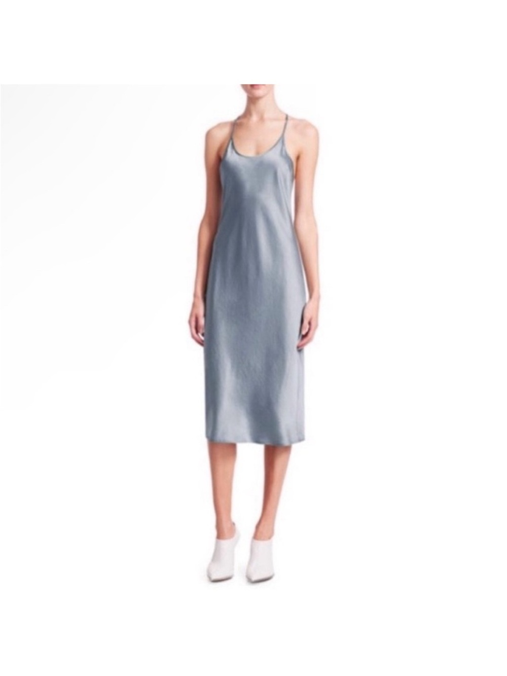 Alexander Wang Satin Slip Midi Dress in Light Gray/Blue